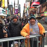 Greg Packer, in orange coat, from Long Island<br>